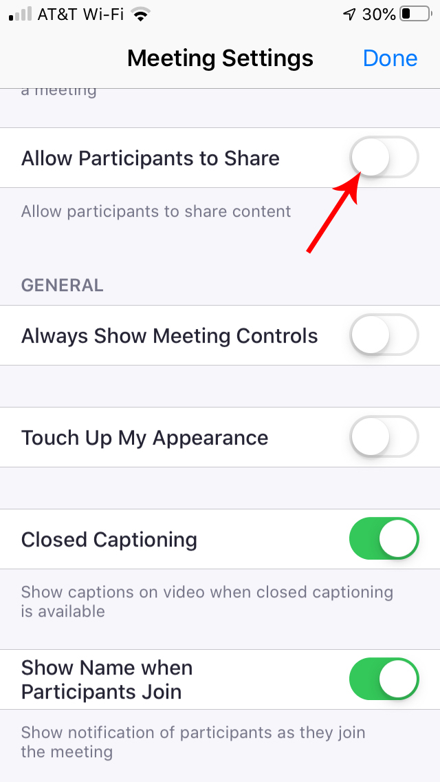 Zoom-Meeting-Settings-OnlyHostShares-iOSApp